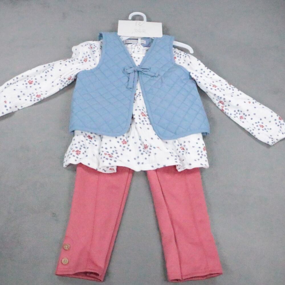 Rachel Zoe Toddler Girls 3Pc Outfit Set Vest Top Pants Pink Blue 4T NWT